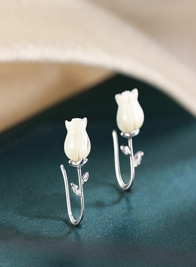 WZNBBOY 925 Sterling Silver Lily of the Valley Earrings White Lily Flower Rhinestone Fairy Earrings Cute Dangling Flower Earrings for Women Gift - Image 5